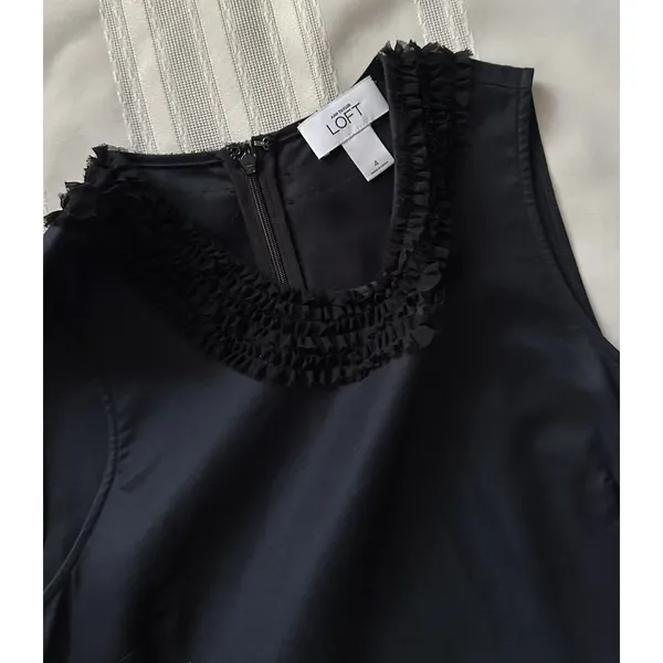 Ann Taylor Loft Size 4 Black Shift Dress Pocket Ruffle Trim Career Cocktail EUC - Image 12