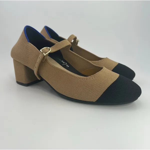 Rothy's The Mary Jane Camel Black Cap Toe Block Heel Knit‎ Shoes Women's 8.5 - Image 2