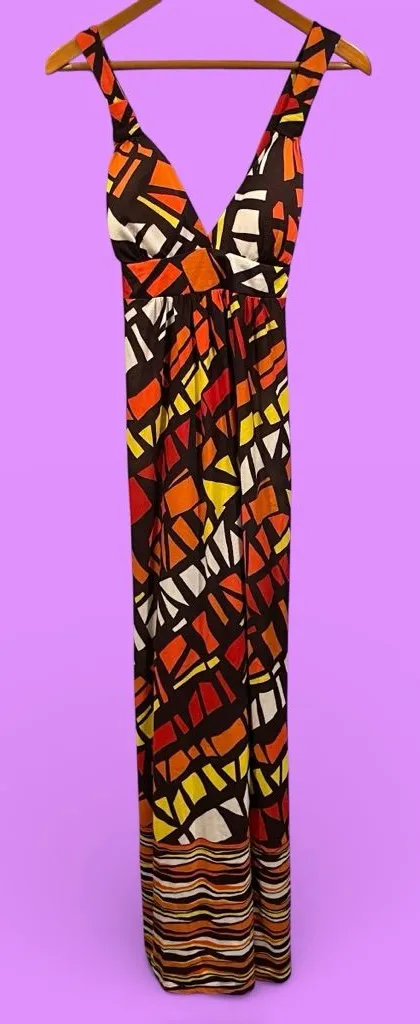 Cute NWT earth babydoll geometric cross back soft stretchy maxi dress beach pool - Image 2