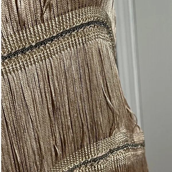 Zara Fringe Mini Dress Women Small Champagne Gold Flapper Chain Detail NWT - Image 5