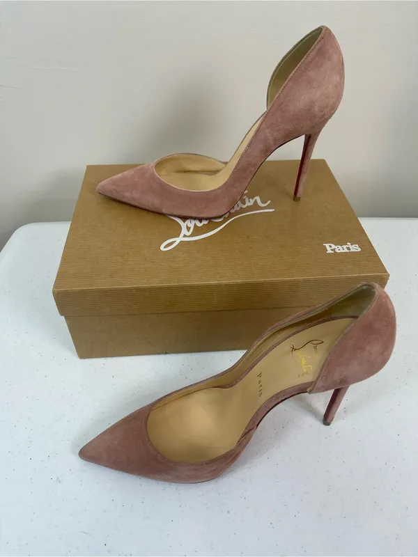 Brand New Christian Louboutin Blush Suede Pointed-Toe Pumps - Image 5