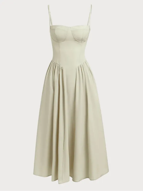 RIHOAS Sage Green Square Neck Pocket Slip Bustier Midi Dress Size L - Image 3