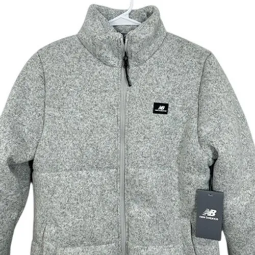 New Balance Women Sweater Fleece Quilted Jacket Light Gray Full Zip Athletic NWT - Image 2