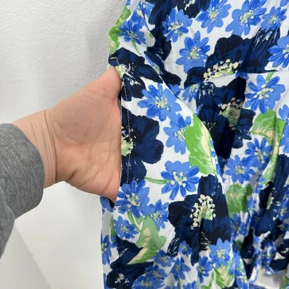 Free People Floral Print Mini Dress Blue Green Moon Chaser Tiered Shift Med NWT‎ - Image 7