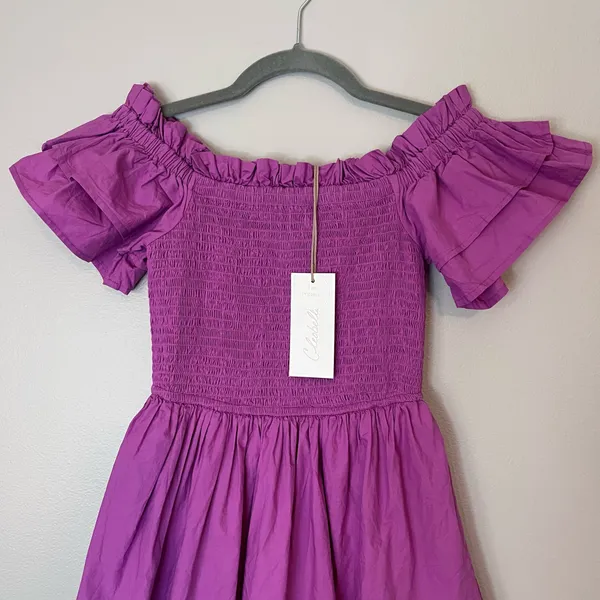 Cleobella NEW Kaiya Tiered Cotton Smocked Ruffle Sleeve Midi Dress Azalea - Image 4