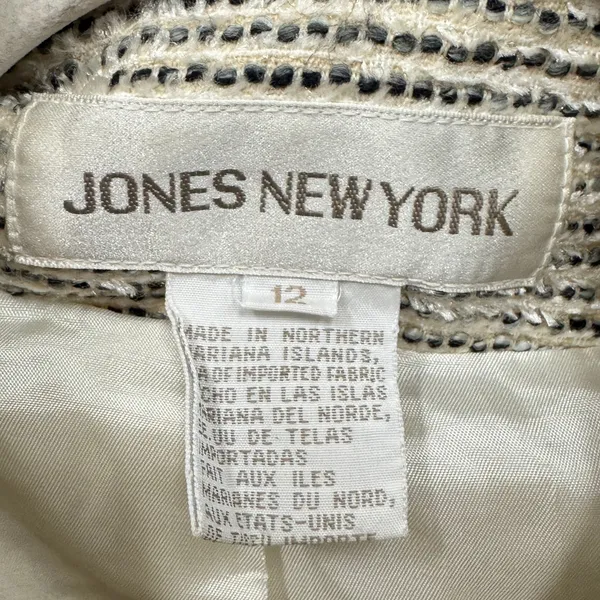 Vintage Jones New York Women's Wool Blend Tweed‎ Blazer Jacket Cream Black Sz 12 - Image 6
