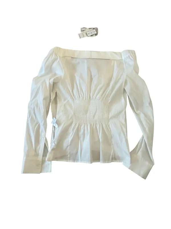 WHITE HOUSE BLACK MARKET White Off The Shoulder Poplin Top Size 0 NEW NWT - Image 3