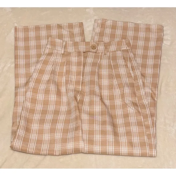 Princess Polly Archer‎ Plaid Wide Leg Trousers Pants Beige Tan Cream Women Sz 4 - Image 6