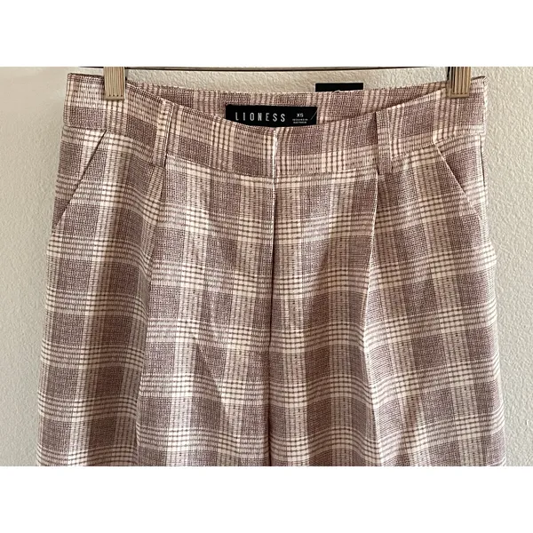 Lioness Mulholland Plaid Wide Leg Pants Beige High Rise Trouser XS - Image 8