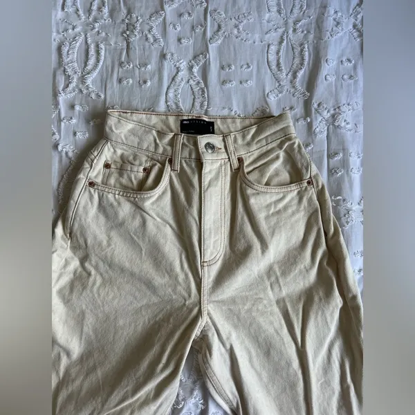 ASOS DESIGN Size 24 Beige Baggy Straight Pant Jeans - Image 2