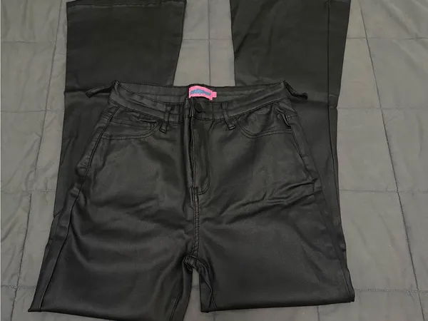 Edikted black leather pants with adjustable waist #leather #biker belt loops torn - Image 2