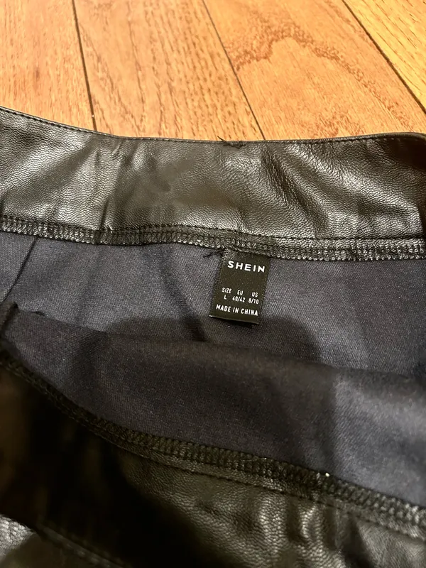 SHEIN NWOT Sexy High Waist Notch Hem Leather A-Line /two front slits L - Image 11