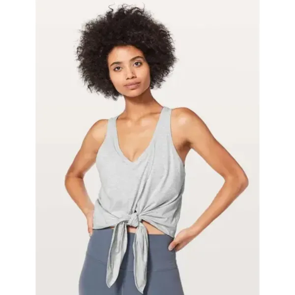 Lululemon Knot A Problem Tank‎ Top Women Sz 12 Split/Tie Front Gray Pima Cotton - Image 2