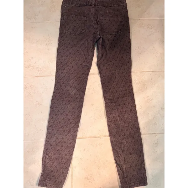 Free People‎ Corduroy Skinny Pants Brown Floral Print Size 28 Low Rise Stretch - Image 8
