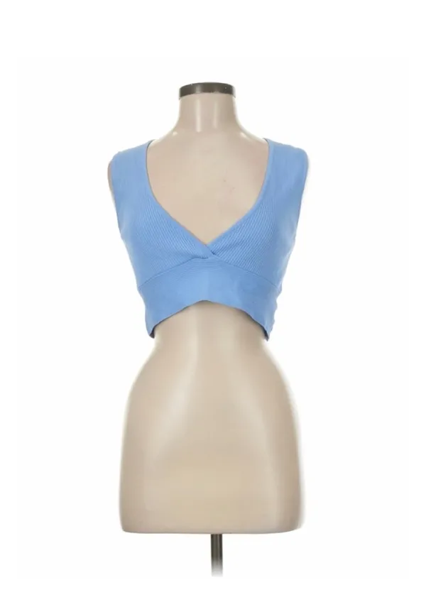 Revolve All the Ways Blue Knit Vneck Crop Top - Image 2