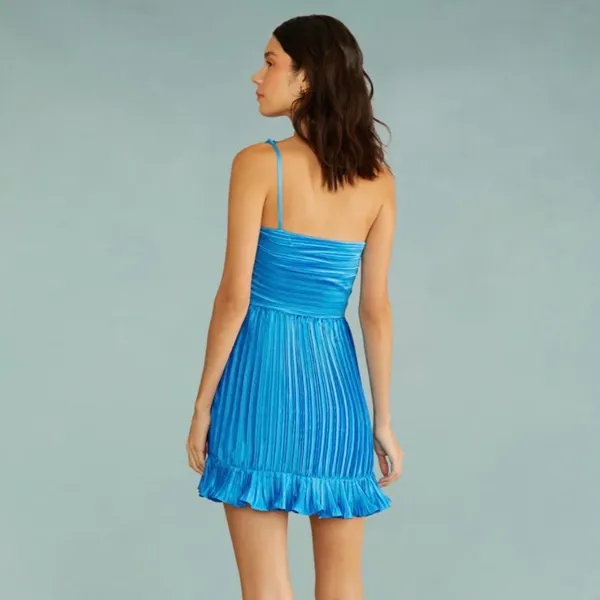 Amur Kelce Cobalt Blue Pleated Flounce Mini Dress - Image 5