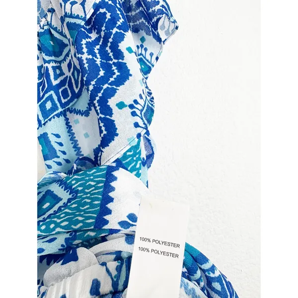 NWT RAMY Brook Milo Blue Printed Off The Shoulder Cropped Top Large Ruffle - Image 7
