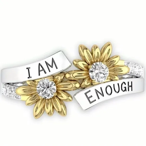 Elegant Stainless Steel Silver Sunflower Design Press” I am Enough” Ring Size 6 - Image 3