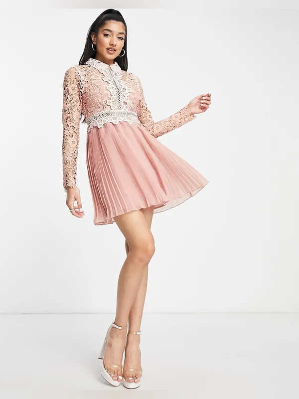 ASOS DESIGN nwt size 6 lace mini dress with collar detail and pleated skirt - Image 4