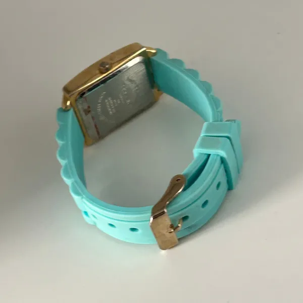 Women’s Aqua Blue Rectangular Analog Watch Gold Case Working New Battery - Image 5