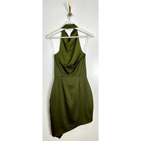 ELLIATT Camo Asymmetric Satin Cocktail Dress in Khaki Size X-Small - Image 10