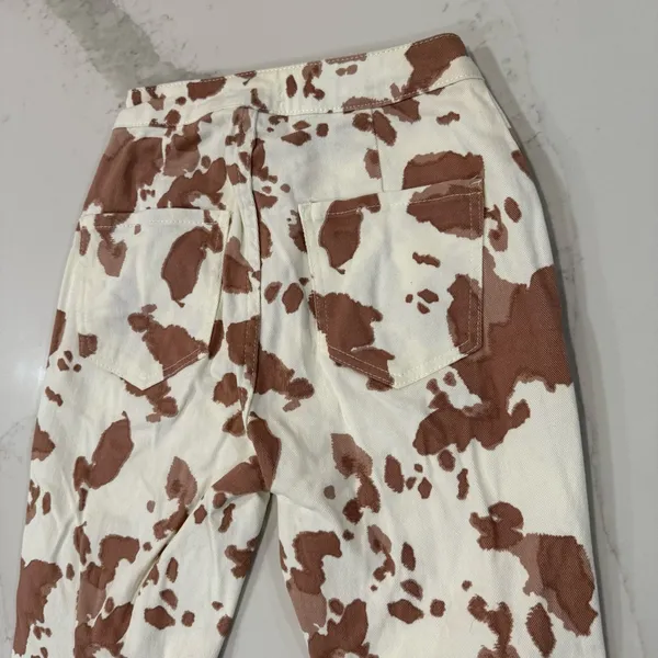 Altar’d State Cow Print Bell Bottom High Rise Flare Jeans Women’s XS White/Brown - Image 8