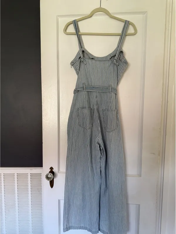 REWASH Blue and White Striped Jumpsuit with Belt Size S - Image 2
