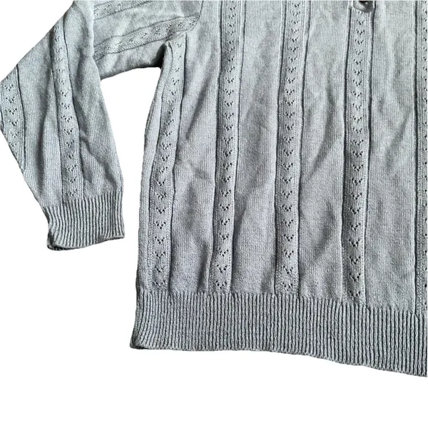Women's Blue Long Sleeve Knit Eyelet Collared Sweater‎ Preppy Classy Size Med. - Image 5