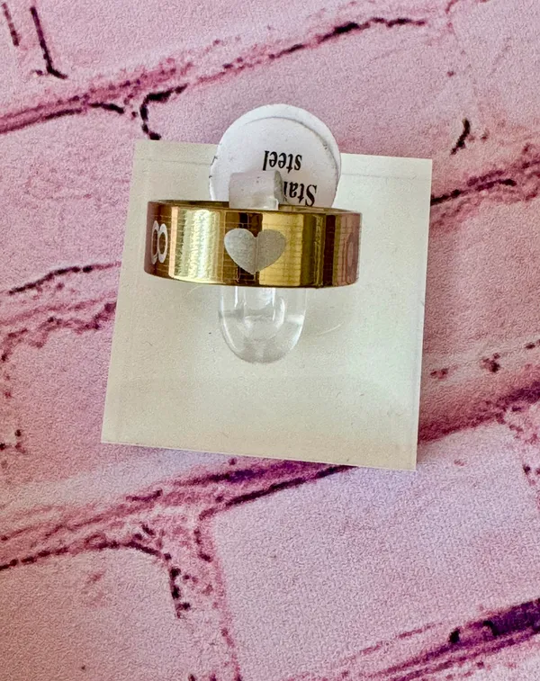 Stainless Steel Heart Ring, Size 8 - Image 2