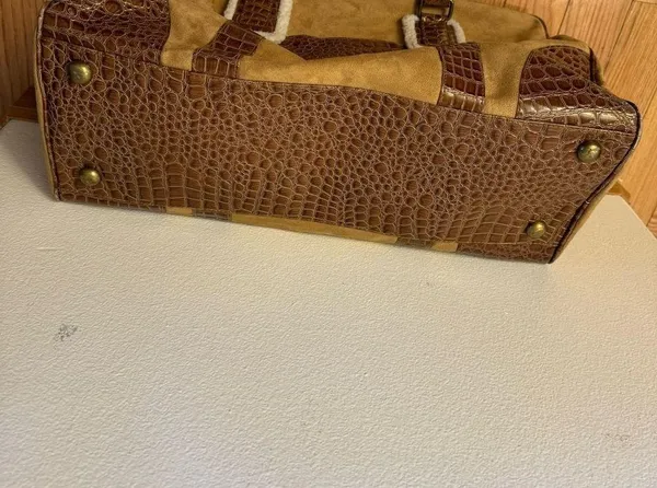 Bath Body Works Suede Faux Leather Croc Travel Duffle Bag Carry On Brown Tan 20" - Image 5