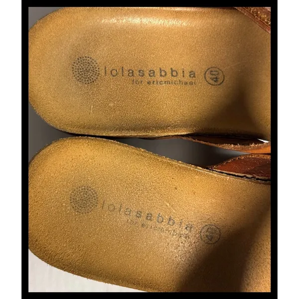 Lola Sabbia Eric Michael Sandals Womens 40 Brown Leather Wedge Slides Spain - Image 2
