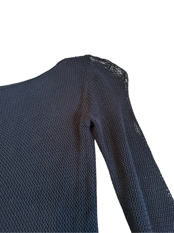 Womens Black Sheer Fishnet Mesh Top Dark Fairy Grunge Rave Goth Witchy Size S - Image 3
