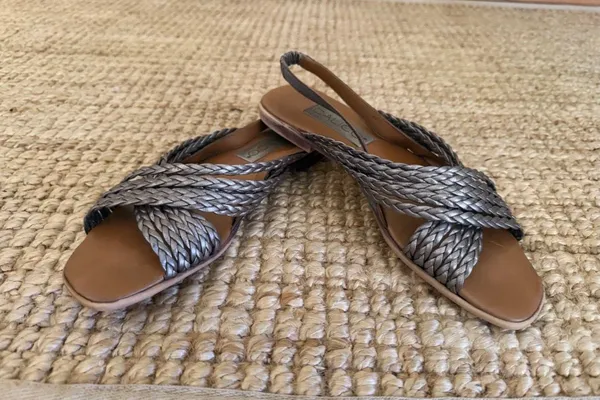 Calico Size 8 Metallic Woven Leather Slingback Sandals Square Toe - Image 2