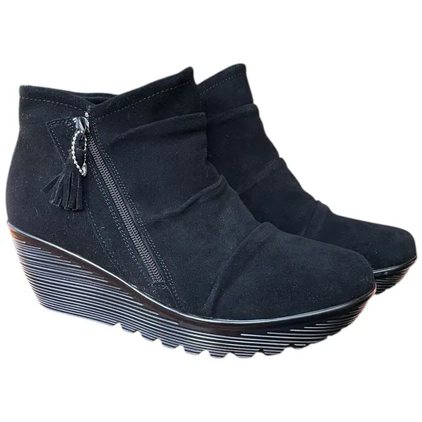 Skechers Parallel Triple Thread Black Suede Leather Ankle Boots Zipper US 10 - Image 3