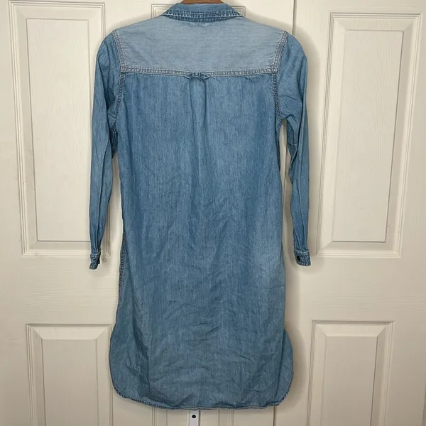 Denim Button-Down Shirt Dress Long Sleeve Size Small - Image 6