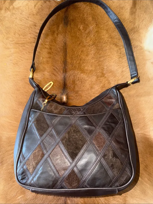 Vintage Cabin Creek Brown Patchwork Leather Shoulder Bag Western Boho Y2K Purse - Image 5