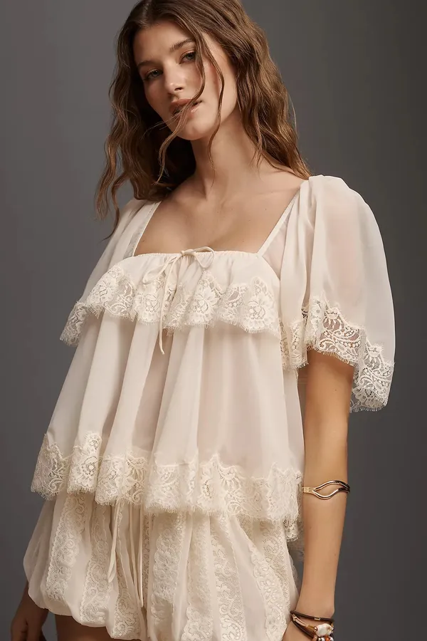 For Love and Lemons Juniper Set Cream lace blouse and shorts set with florSmall NWT For Love and Lemons Juniper Set Cream lace blouse and shorts set Size Small NWT - Image 4