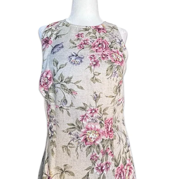 All That Jazz Floral Linen Blend Sleeveless Tan Dress Cottagecore 90s Medium New - Image 4