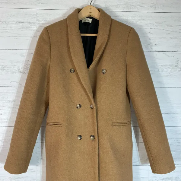 Rebel Queen camel double breasted wool blend pea coat size 42 - Image 6