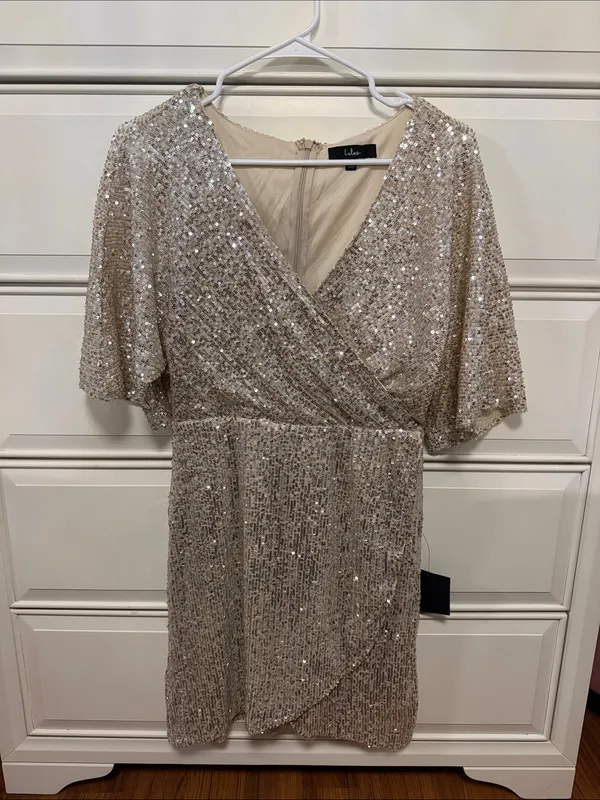 Lulus Weekender Silver Sequin Faux-Wrap Mini Dress - Image 2