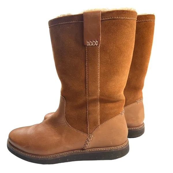 Clarks Glick Elmfield Tan Leather Suede Shearling Lined Mid Calf Boots 8M GUC - Image 3