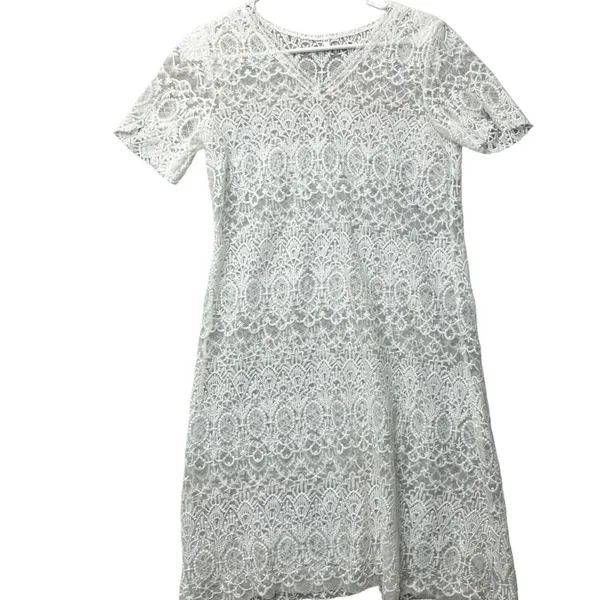 White‎ Lace Sheath Dress M Bridal Shower Courthouse Wedding Guest Garden Party - Image 5