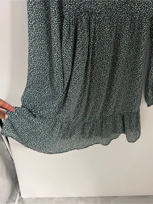 Abercrombie‎ & Fitch Green Ditsy Floral Square-Neck Long Sleeve Mini Dress - Image 7