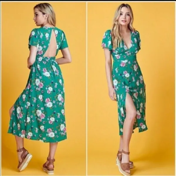 ✨blue blush floral green midi dress✨ - Image 3