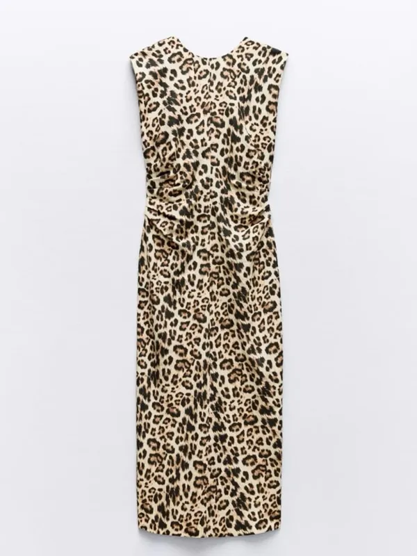 Zara Leopard Print Sleeveless Midi Dress in Neutral Tones - Image 6