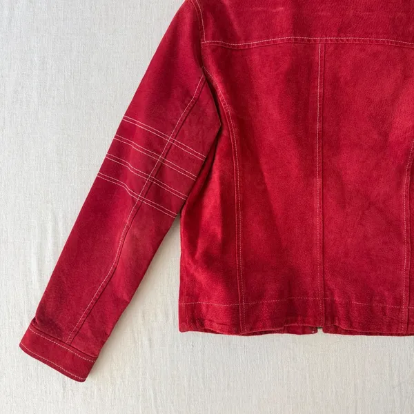 Olly London Moto Suede Zip Front Jacket Women Small Red - Image 9