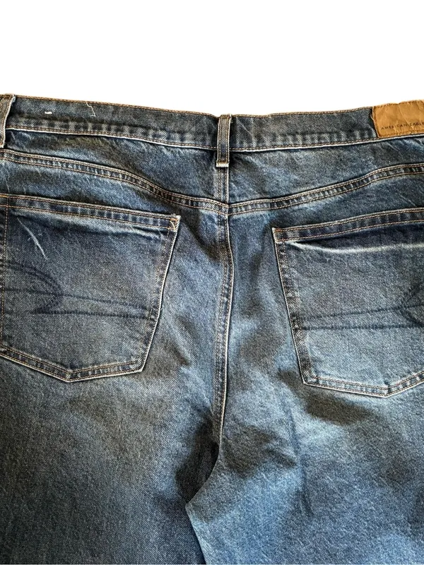 American Eagle High Rise Stovepipe Wide Leg Cuffed Jean 16X31” Stretch Med Blue - Image 4