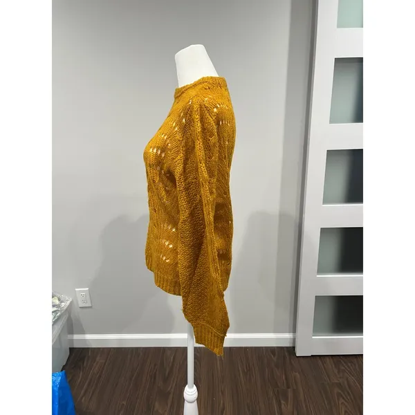 Jessica Simpson Mustard Yellow‎ Cable Knit Lace Sweater Size M - Image 5