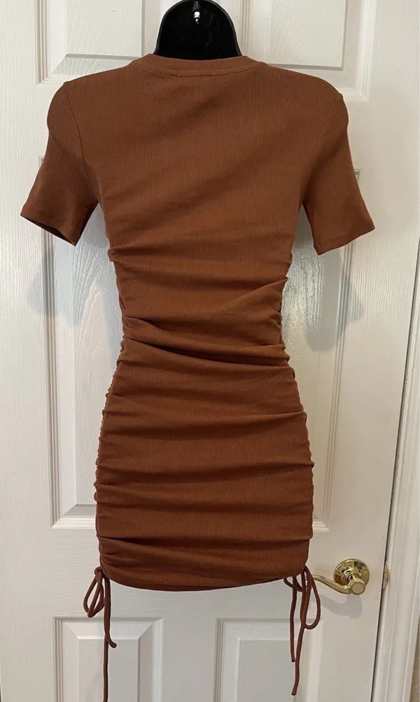Zara Women’s Copper Brown Ruched Side Bodycon Minidress - Image 4