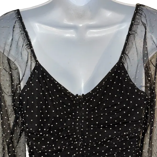 LE LIS COLLECTION Dina Black Swiss Dot‎ Sheer Sleeve Square Neck Bodysuit Medium - Image 6